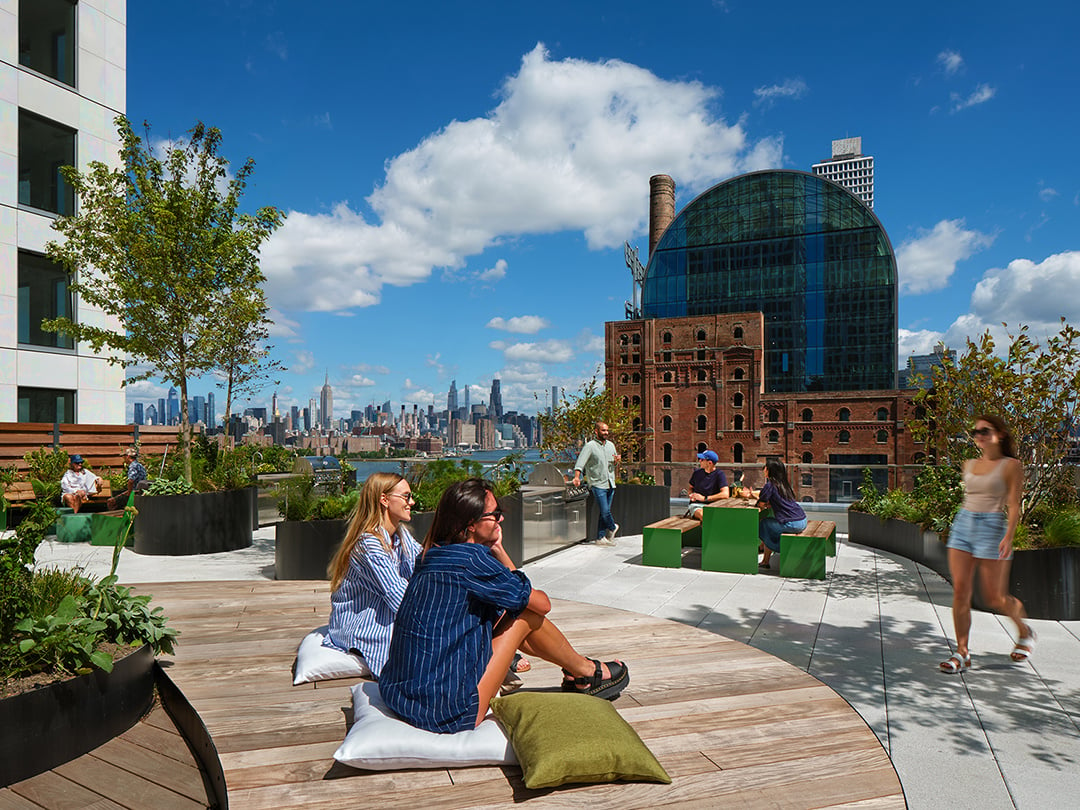 OneDominoSquare garden level overlooking Domino Sugar Factory