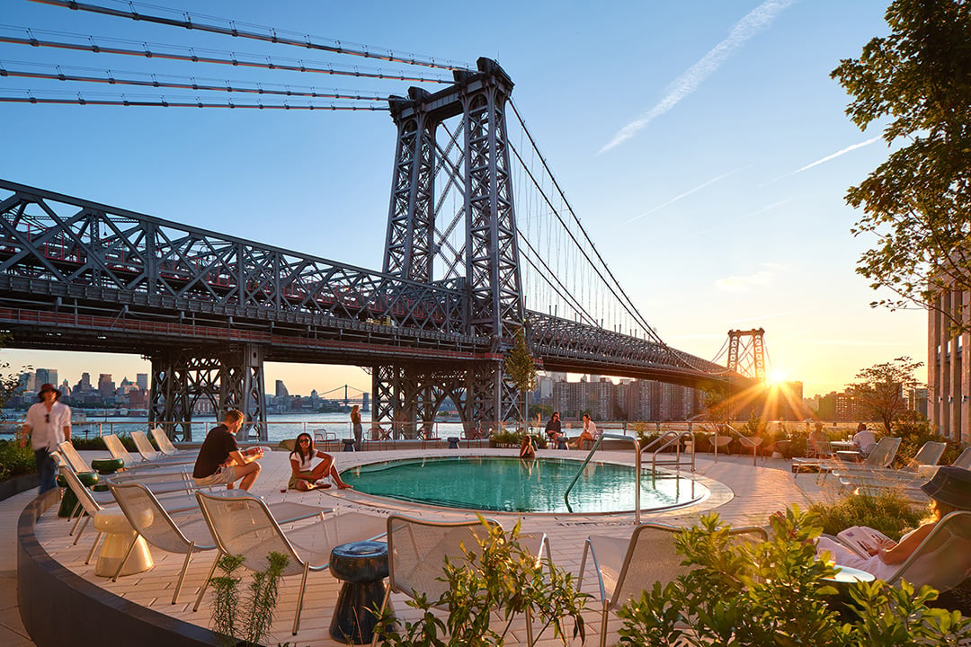 OneDominoSquare Outdoor Pool overlooking Williamsburg Bridge and East River