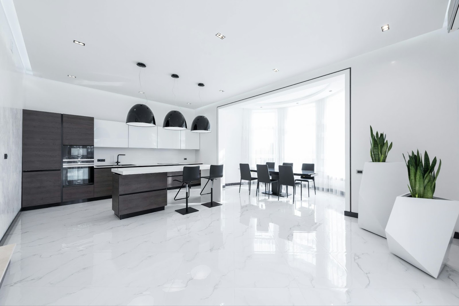 Open concept kitchen in a new construction home 