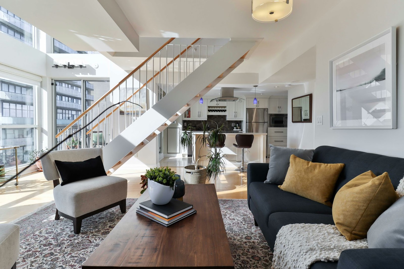 Interior of a condo with two floors