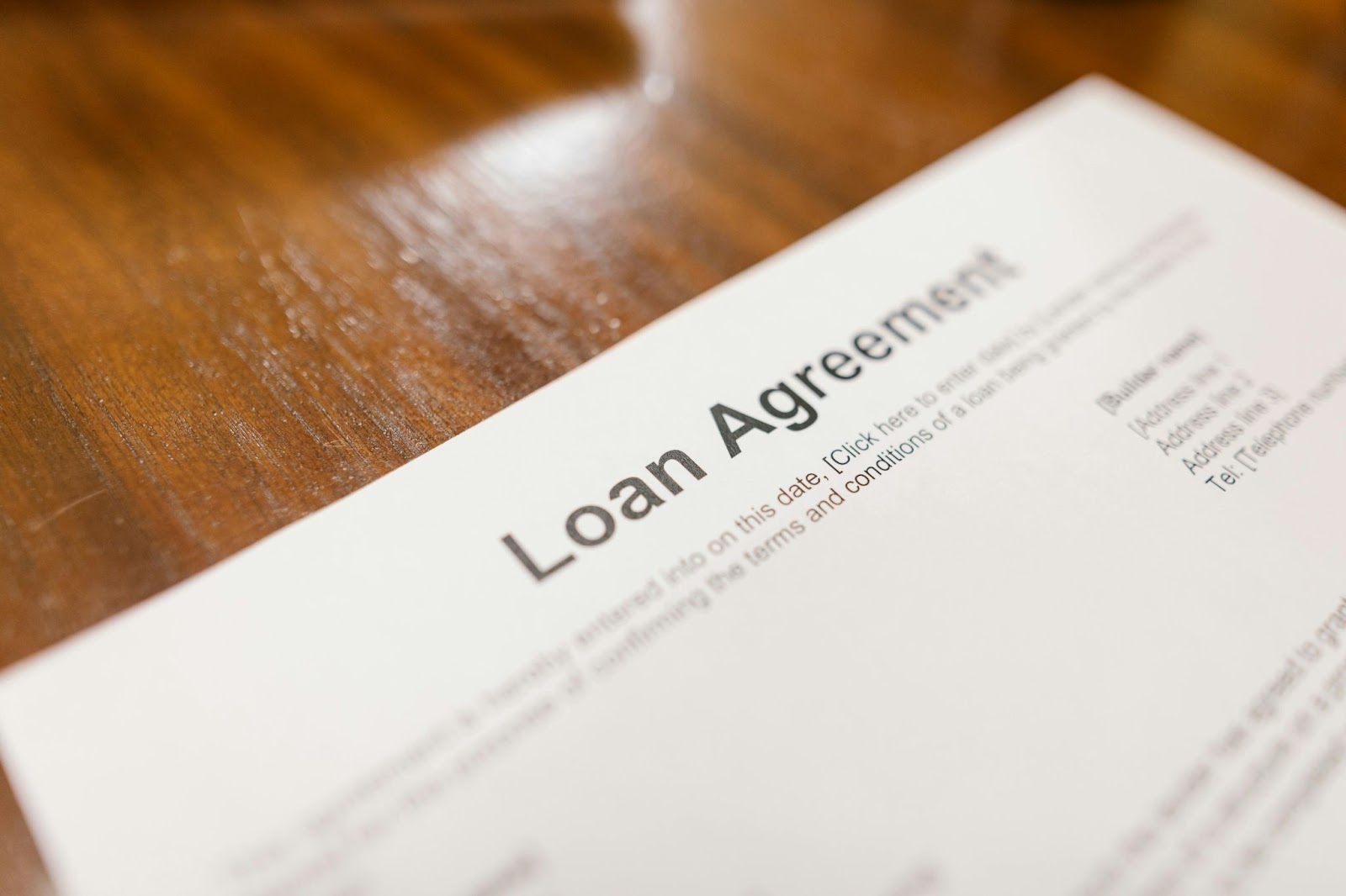 Close up of a loan agreement